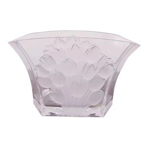 Vintage Tellfloria Bohemian Clear Frosted Tulip Crystal Vase 24 % lead crystal